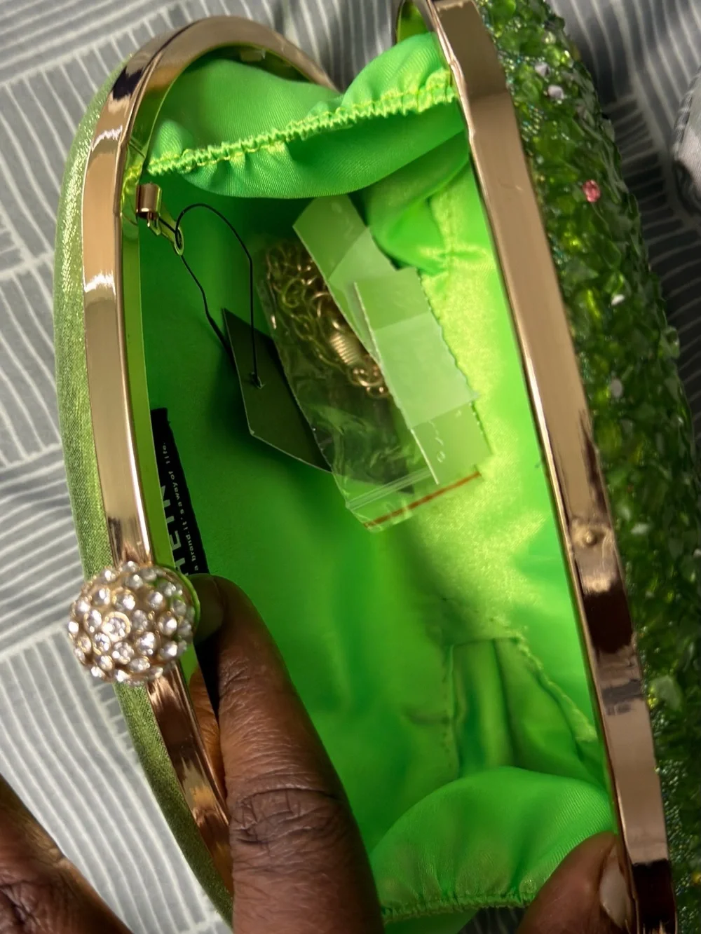 Green Beaded Crystal Oval Clutch